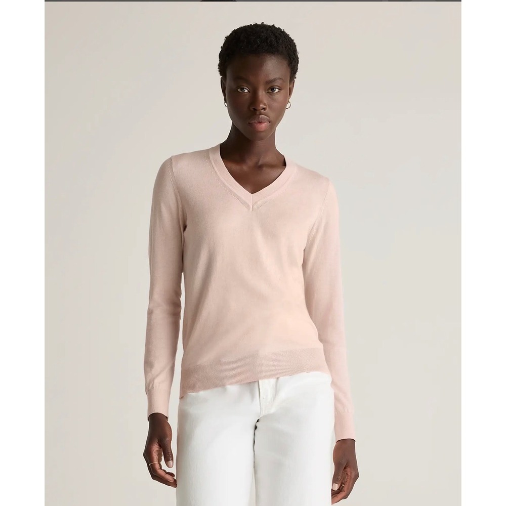 Quince Womens V-Neck Sweater Blush Pink Long Sleeve Fine Knit‎ Size S